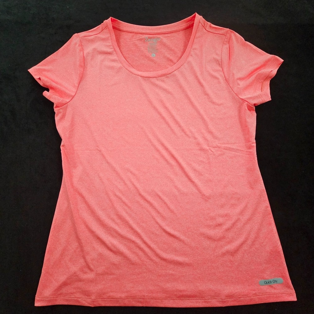 Zengjo Red Short Sleeve Polyester Spandex Performance T-Shirt Women's L